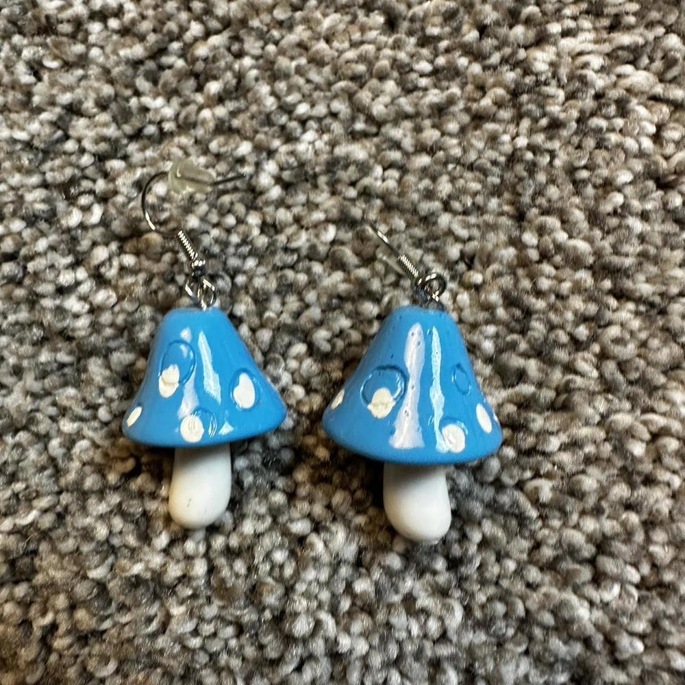 Funky Blue Mushroom Earrings In